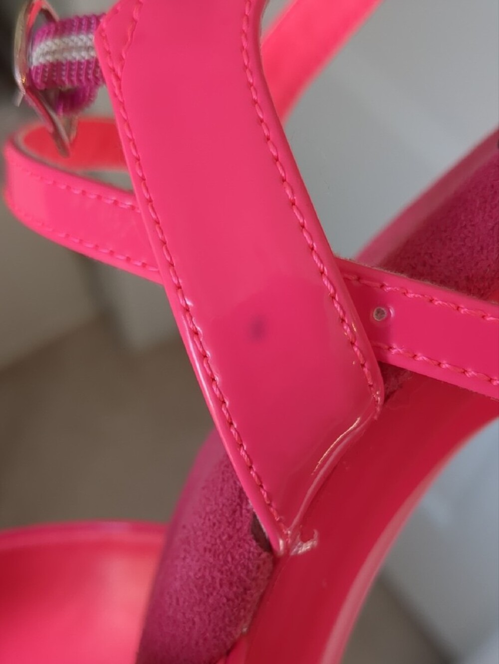 Pleaser Neon Pink 7" Platform Heels with Ankle Strap - Picture 10 of 14